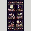 Midnight Rendezvous - Moths With Flower And Moons Dark Purple Fabric Panel