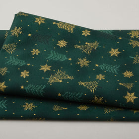Frosty Snowflake - Christmas Trees Green/Gold Metallic 2 Yard Cut
