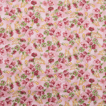 Floral Fling Garden - Packed Floral over Plaid Pink 2 Yard Cut