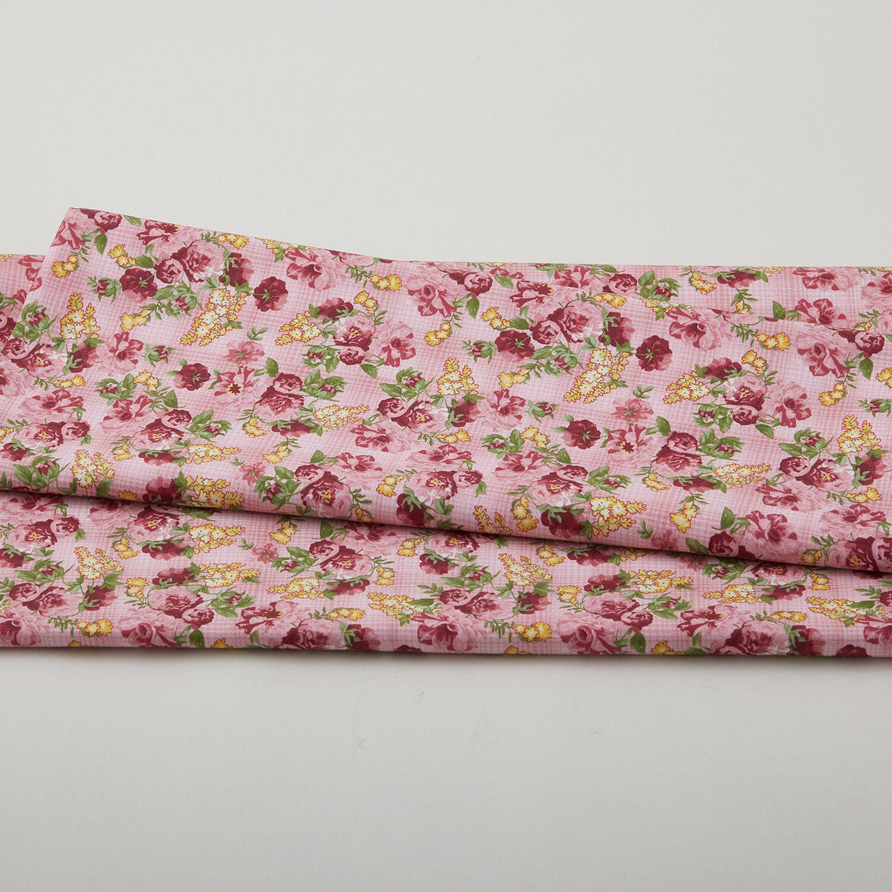 Floral Fling Garden - Packed Floral over Plaid Pink 2 Yard Cut