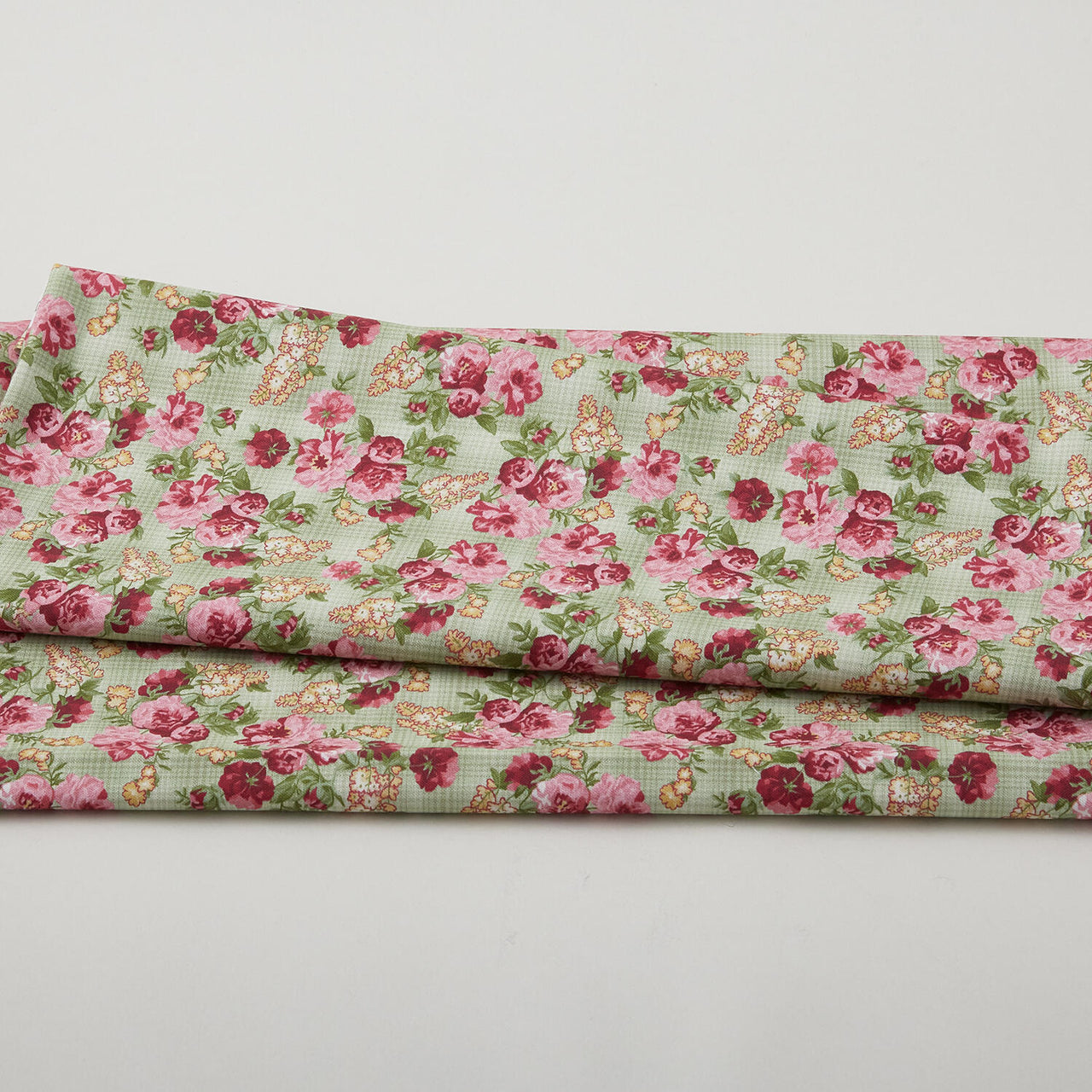 Floral Fling Garden - Packed Floral over Plaid Green 2 Yard Cut