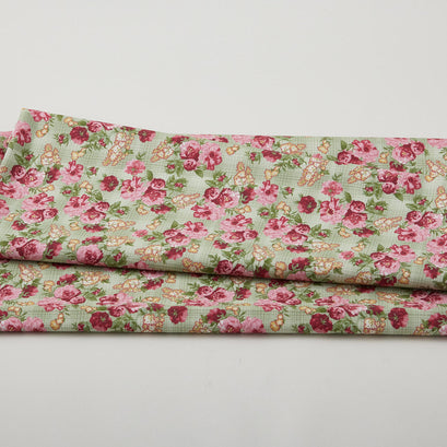Floral Fling Garden - Packed Floral over Plaid Green 2 Yard Cut