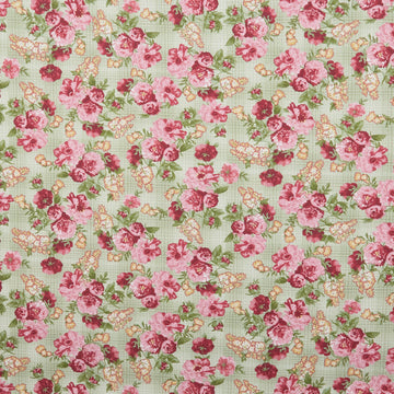 Floral Fling Garden - Packed Floral over Plaid Green 2 Yard Cut