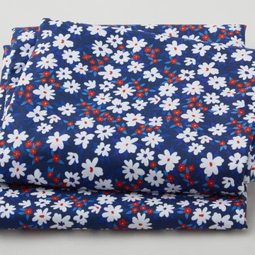 White and Red Ditsy Flowers Navy - 2 Yard Cut