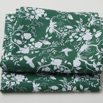 Vintage Green Botanical Print - Green 2 Yard Cut