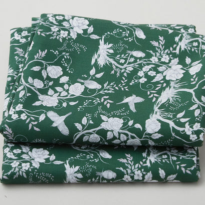 Vintage Green Botanical Print - Green 2 Yard Cut