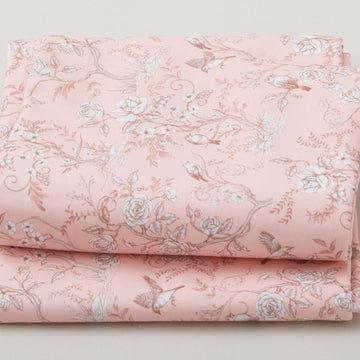 Vintage Pink Botanical Blossom Print - Pink 2 Yard Cut