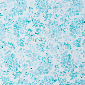 Blue Green Baroque Blossom Print - White 2 Yard Cut