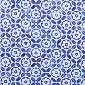 Geometric Blue Flower on White Ground - White 2 Yard Cut