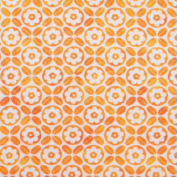 Geometric Orange Flower on White Ground - White 2 Yard Cut