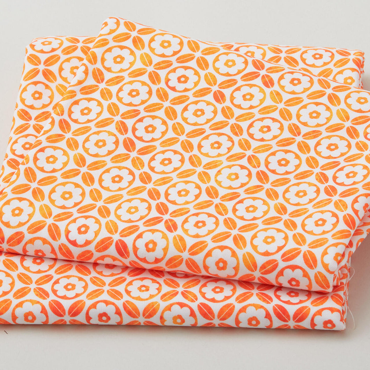 Geometric Orange Flower on White Ground - White 2 Yard Cut