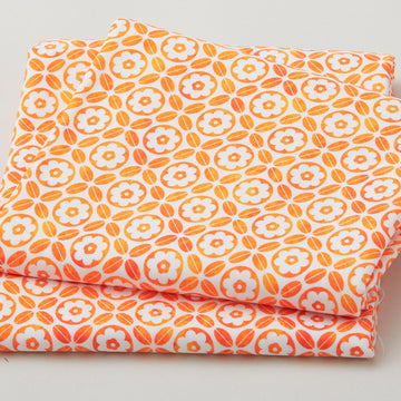 Geometric Orange Flower on White Ground - White 2 Yard Cut
