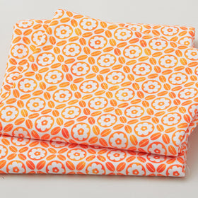 Geometric Orange Flower on White Ground - White 2 Yard Cut