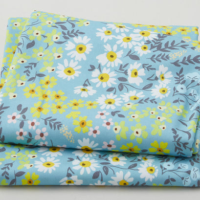 Yellow & White Garden - Soft Blue 2 Yard Cut