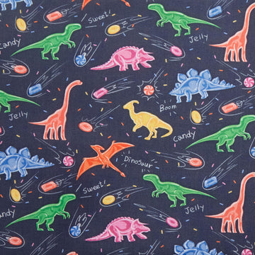 Colorful Novelty Dinosaurs - Dark Navy 2 Yard Cut