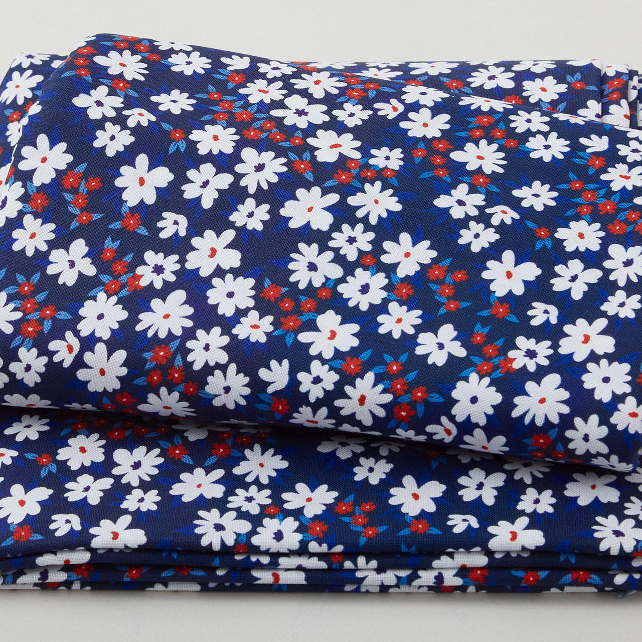 White and Red Ditsy Floral - Navy 3 Yard Cut