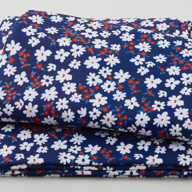 White and Red Ditsy Floral - Navy 3 Yard Cut