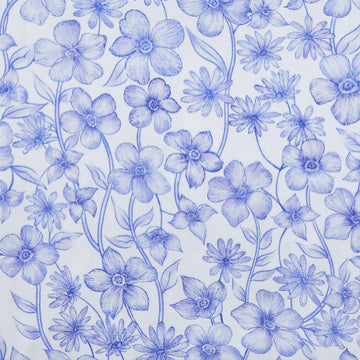 Elegant Blue Floral - White 2 Yard Cut