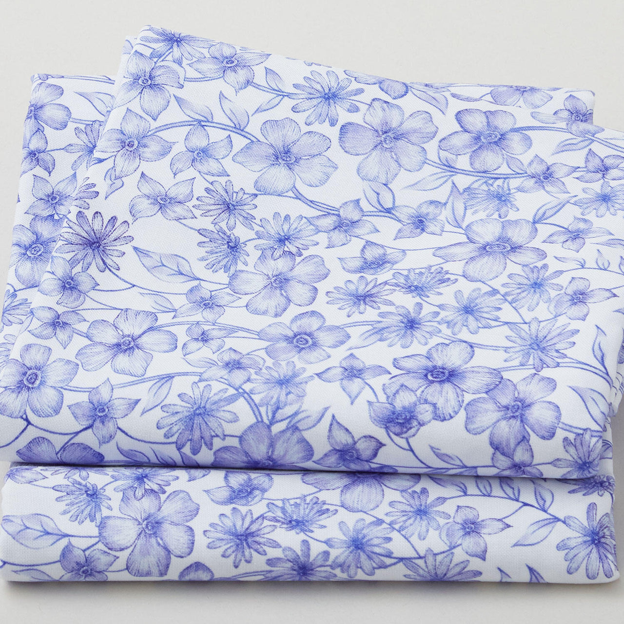 Elegant Blue Floral - White 2 Yard Cut