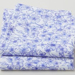 Elegant Blue Floral - White 2 Yard Cut