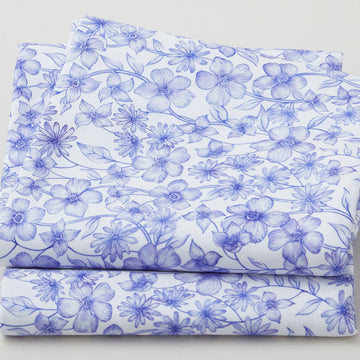 Elegant Blue Floral - White 2 Yard Cut