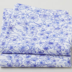 Elegant Blue Floral - White 2 Yard Cut