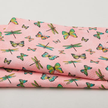 Birds & Blooms - Butterflies and Dragonflies Pink 2 Yard Cut