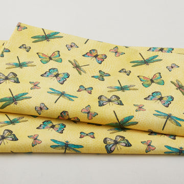 Birds & Blooms - Butterflies and Dragonflies Yellow 2 Yard Cut