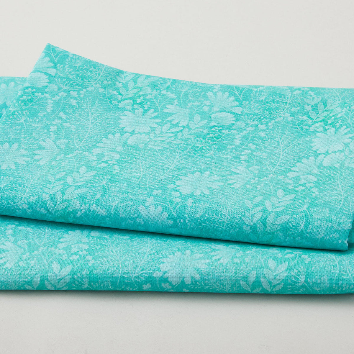 Birds & Blooms - Floral Silhouette Aqua 2 Yard Cut