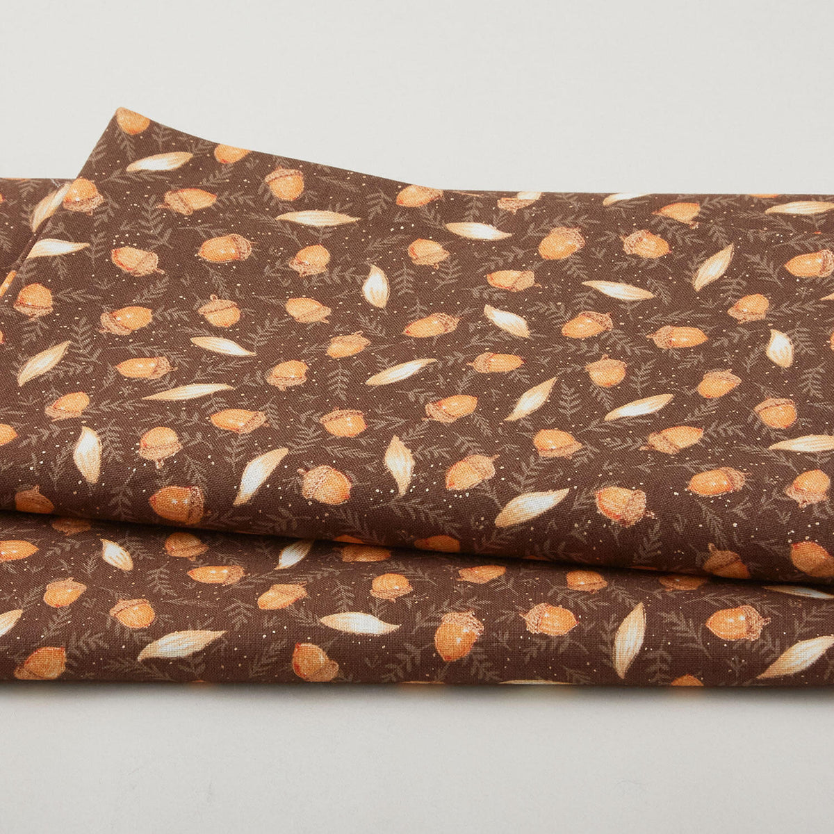 Ivory Fields - Tossed Acorns With Metallic Brown 2 Yard Cut