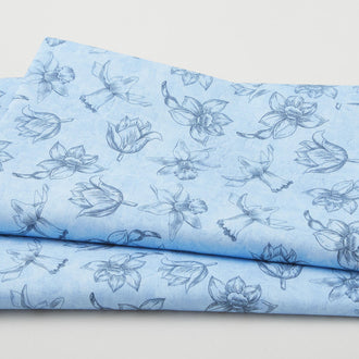 Secret Garden - Sketched Blooms Blue 2 Yard Cut