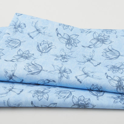 Secret Garden - Sketched Blooms Blue 2 Yard Cut