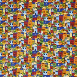 Away in a Manger - Allover Buildings Blue Yardage