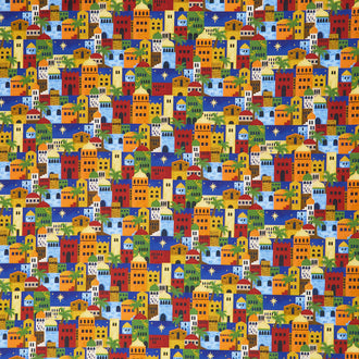 Away in a Manger - Allover Buildings Blue Yardage
