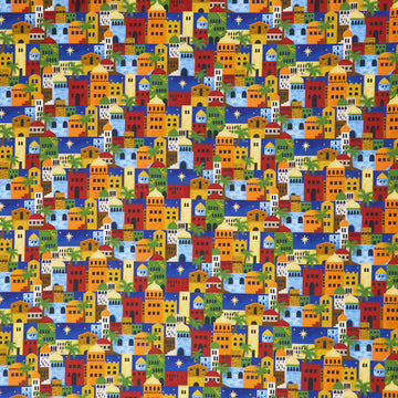 Away in a Manger - Allover Buildings Blue Yardage