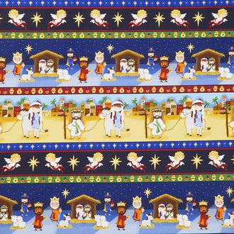 Away in a Manger - Nativity Stripe Blue Yardage