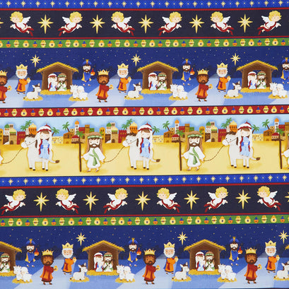 Away in a Manger - Nativity Stripe Blue Yardage