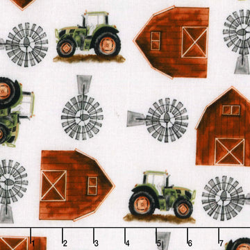 Little Seedlings Farm - Barns and Tractors Multi Yardage