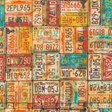 Historic Highway - Vintage License Plates Multi Yardage
