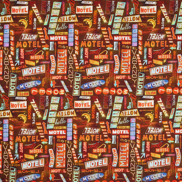 Historic Highway - Motel Signs Black Yardage