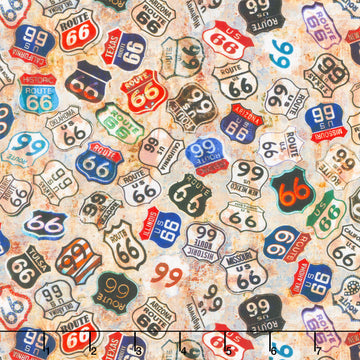 Historic Highway - Route 66 Signs Tan Yardage