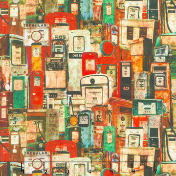 Historic Highway - Gas Pumps Multi Yardage