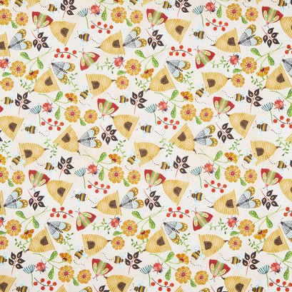 Nature's Symphony - Beehives and Flowers Pale Yellow Yardage