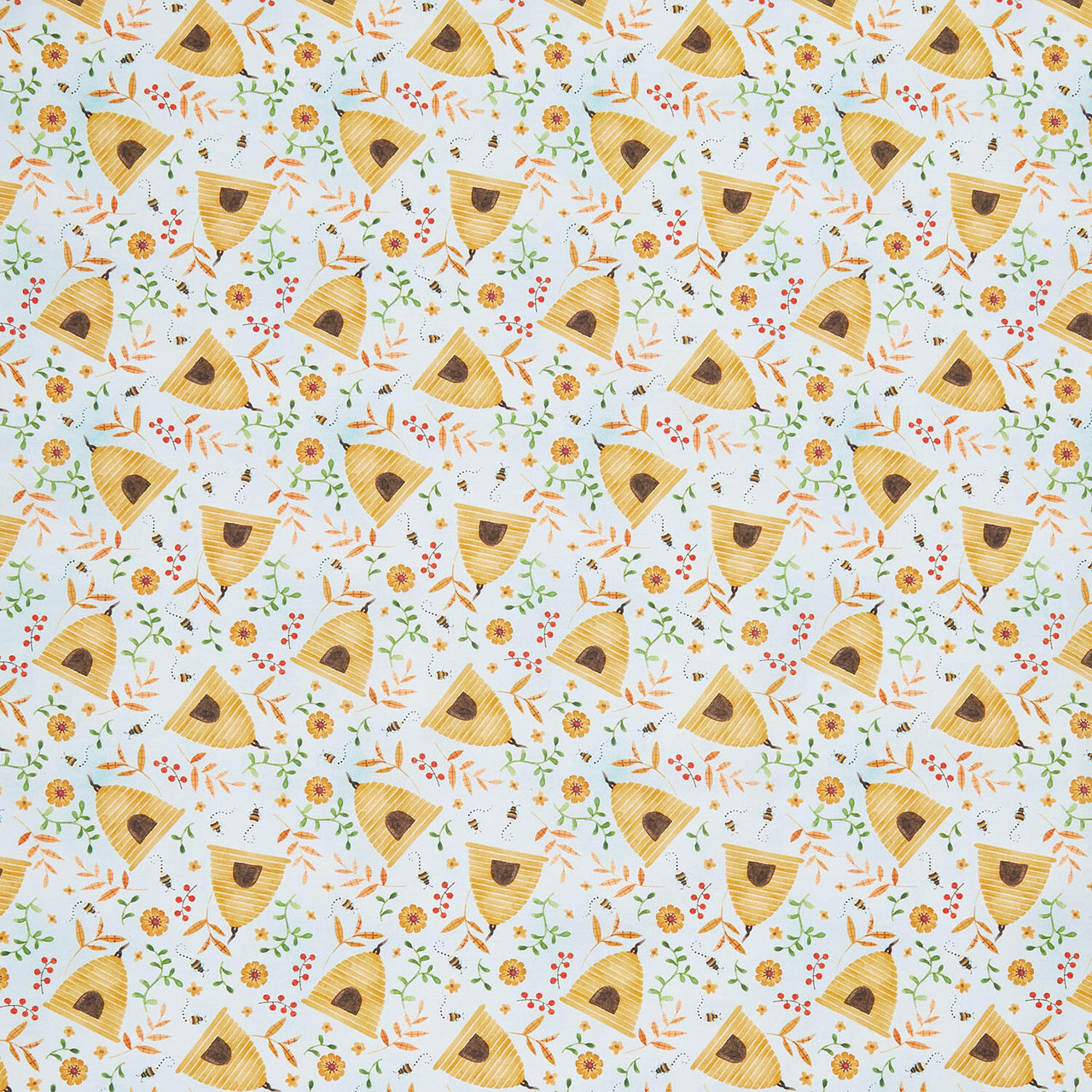 Nature's Symphony - Beehives and Leaves Light Blue Yardage