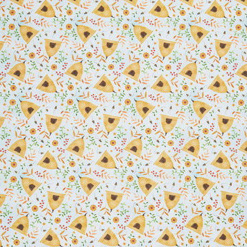 Nature's Symphony - Beehives and Leaves Light Blue Yardage