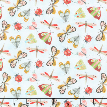 Nature's Symphony - Butterflies, Dragonflies, and Ladybugs Light Blue Yardage