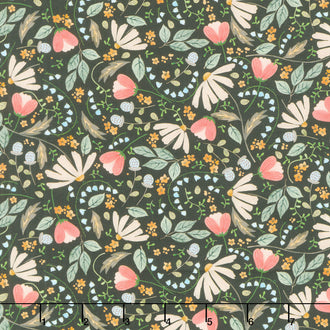 Nature's Symphony - Mixed Flowers Black Yardage