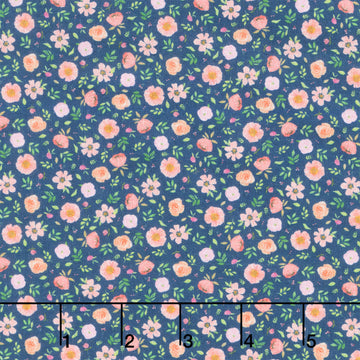 Bows and Blooms - Flower Heads Navy Yardage