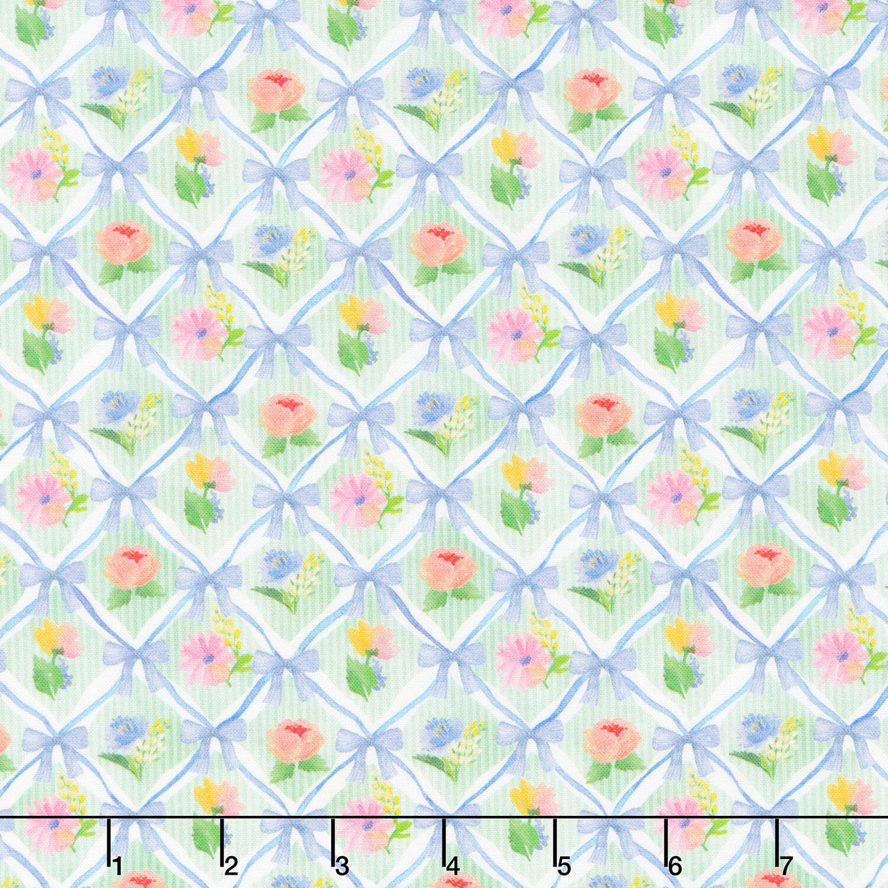 Bows and Blooms - Lattice Bows & Flowers Mint Yardage