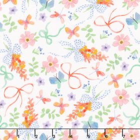 Bows and Blooms - Flowers and Bouquets White Yardage